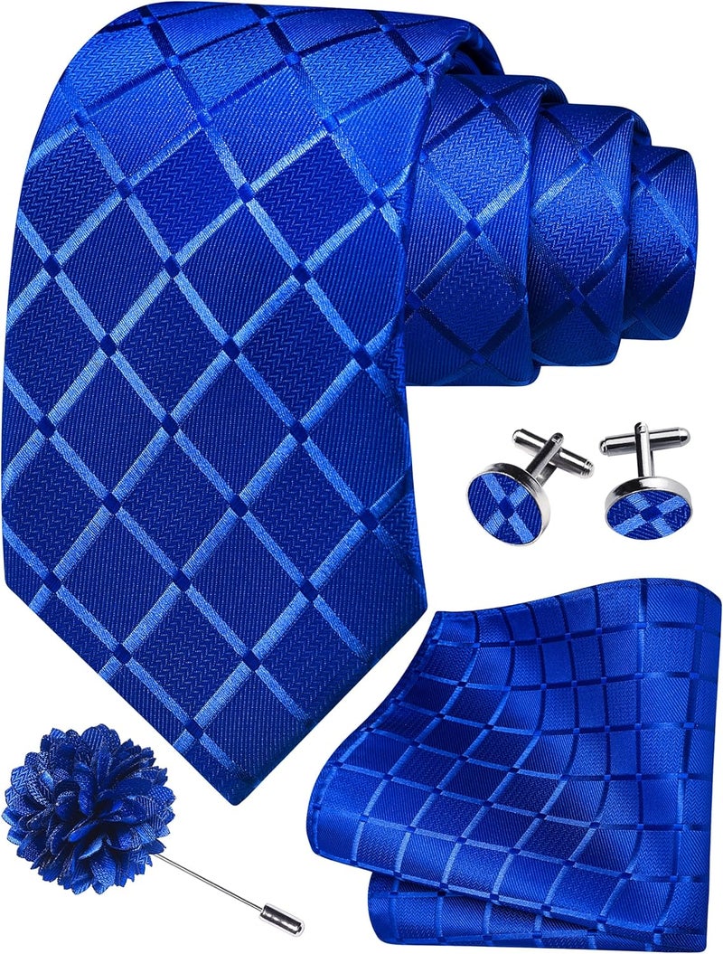 GUSLESON 3.15"（8cm） Mens Tie and Lapel Pin Plaid Checkered Necktie Hankerchief Cufflinks Set for Men - Image 1